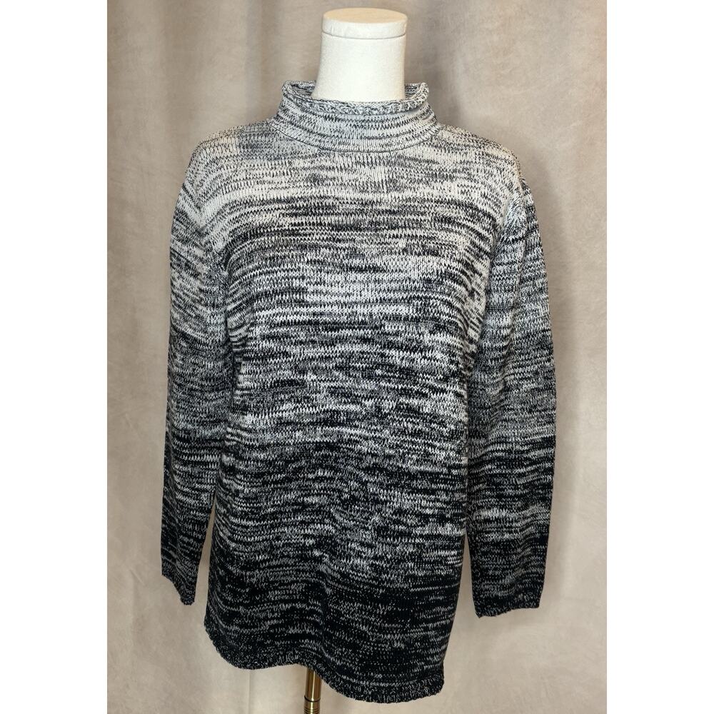 Vtg Villager Sport Knit Sweater Women’s M Black White Mock Neck Liz Claiborne